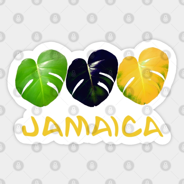 Jamaica - three leaves in the Jamaican flag Colours/colors: black green and gold inside a heart shape Sticker by Artonmytee